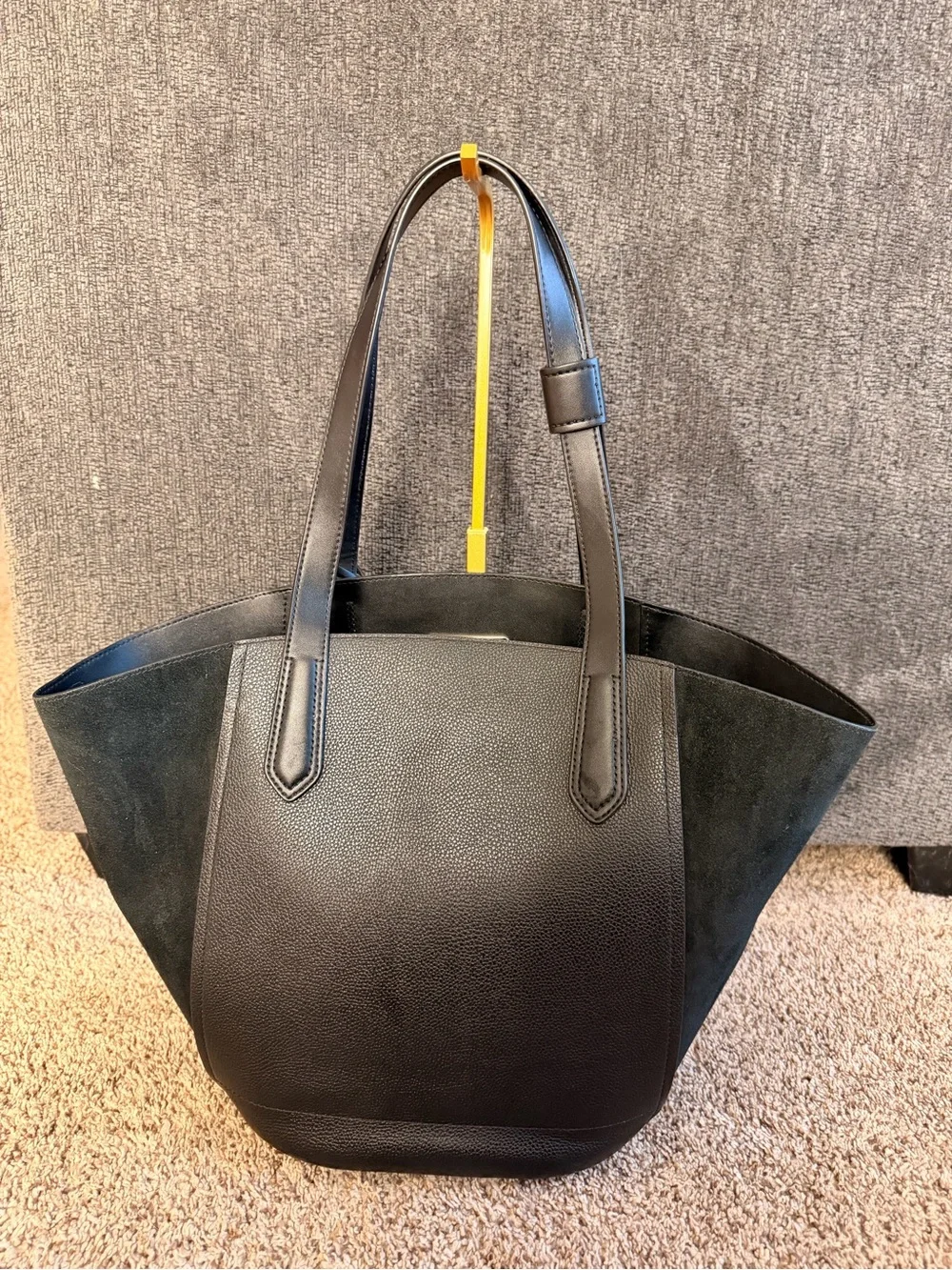 Michael Kors Black Leather & Suede Portia Tote Bag with Gold Accent